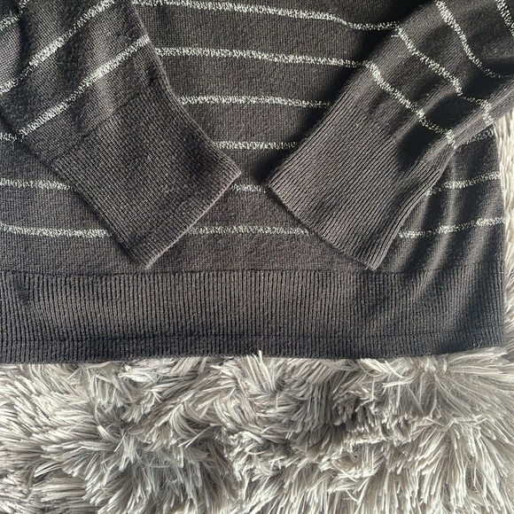 WHBM Off-the-Shoulder Black/Silver Striped Sweater - Picture 4 of 6